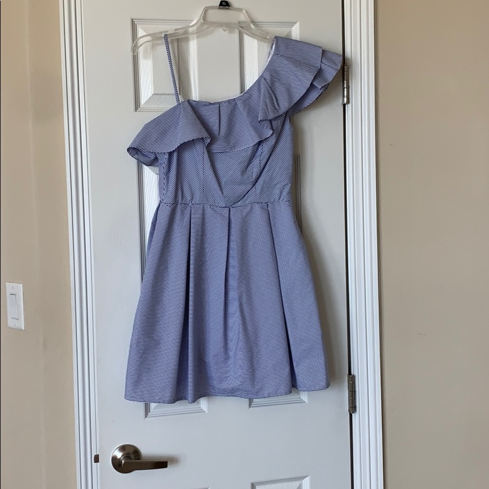 Blue and white striped dress